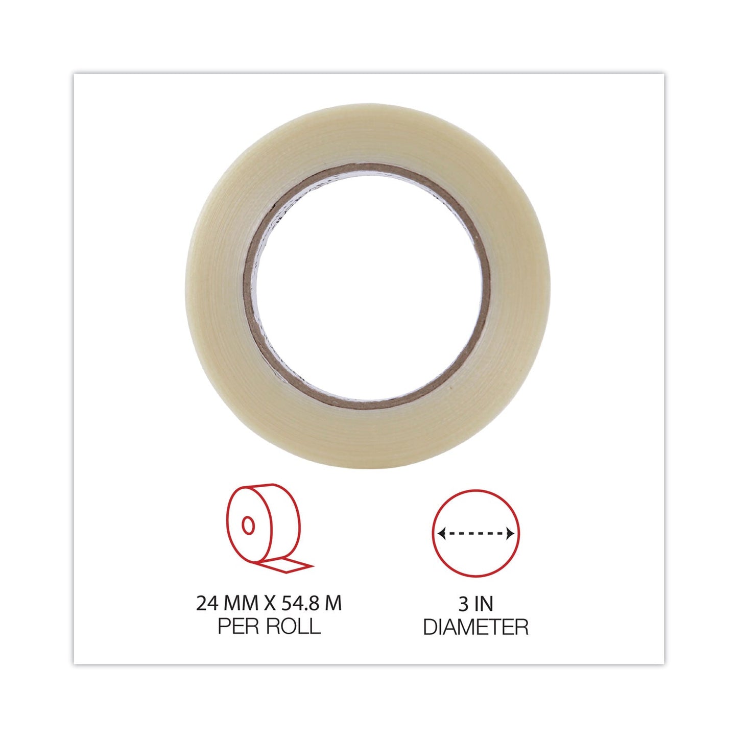 Universal 120# Utility Grade Filament Tape, 3" Core, 24 mm x 54.8 m, Clear
