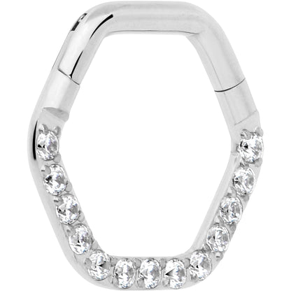 16G 5/16 Clear CZ Gem Hexagon Shape Hinged Segment Ring