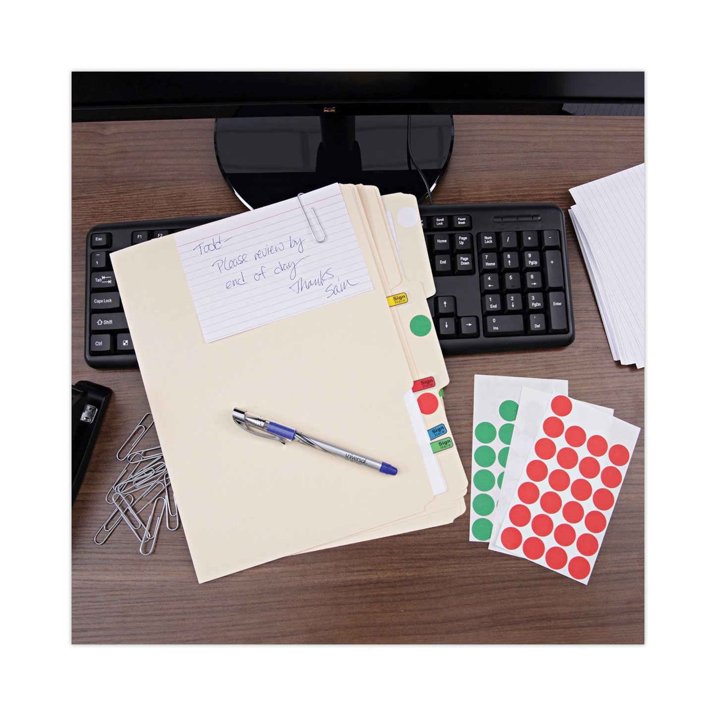 Universal Self-Adhesive Removable Color-Coding Labels, 0.75" dia, Green, 28/Sheet, 36 Sheets/Pack