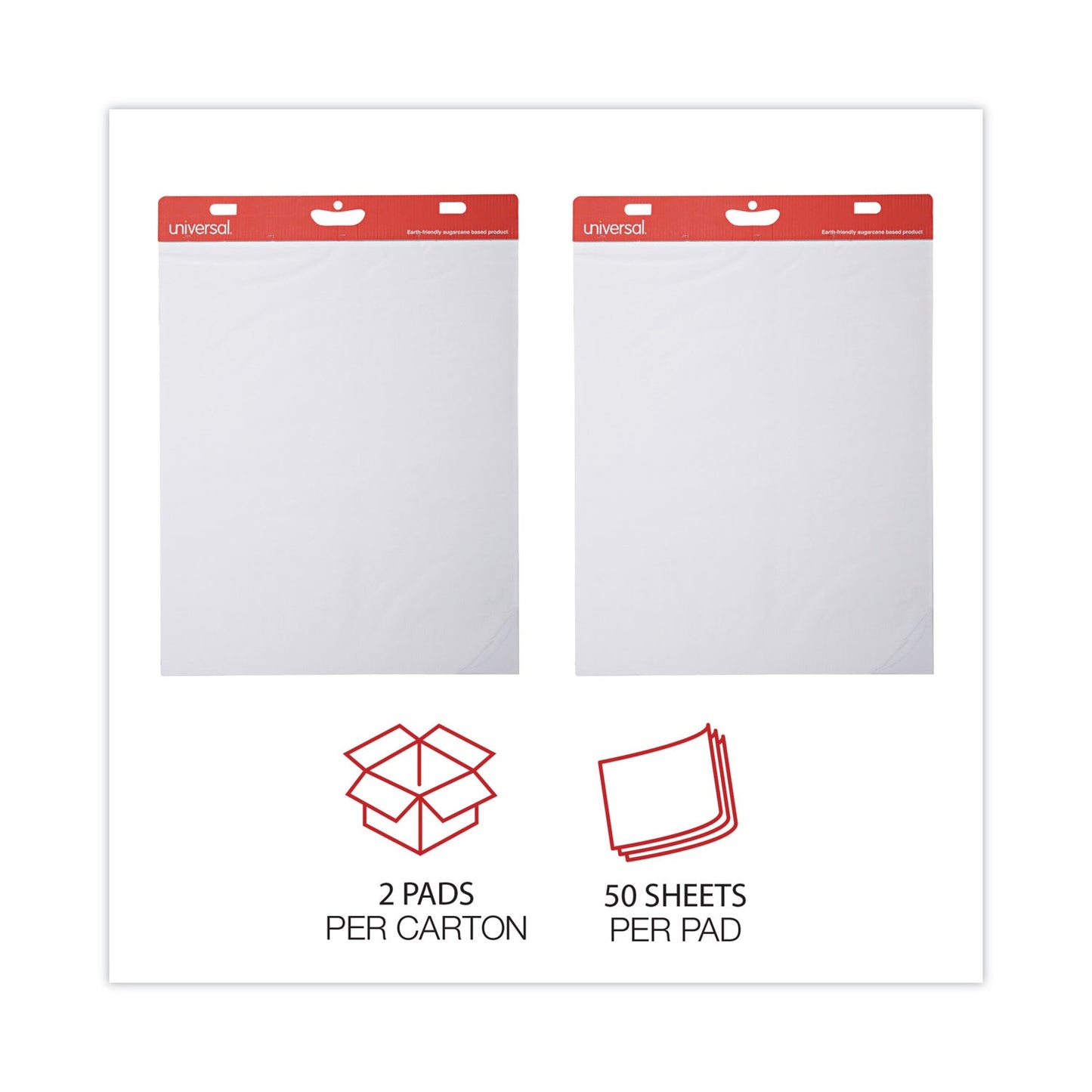 Universal Renewable Resource Sugarcane Based Easel Pads, Unruled, 27 x 34, White, 50 Sheets, 2/Carton