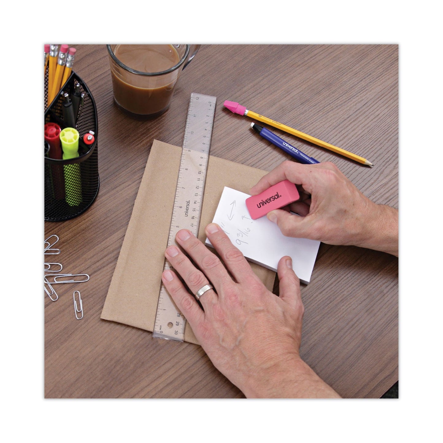 Universal Bevel Block Erasers, For Pencil Marks, Slanted-Edge Rectangular Block, Large, Pink, 20/Pack