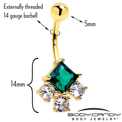 Green Clear CZ Gem Gold Tone Rhombus Riot Belly Ring