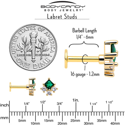 16G 1/4 Green Clear CZ Gem Gold Tone Rhombus Riot Flatback Stud