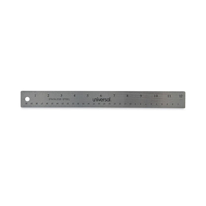 Universal Stainless Steel Ruler with Cork Back and Hanging Hole, Standard/Metric, 12" Long