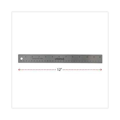 Universal Stainless Steel Ruler with Cork Back and Hanging Hole, Standard/Metric, 12" Long