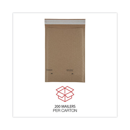 Universal Natural Self-Seal Cushioned Mailer, #0, Barrier Bubble Air Cell Cushion, Self-Adhesive Closure, 6 x 10, Kraft, 200/Carton