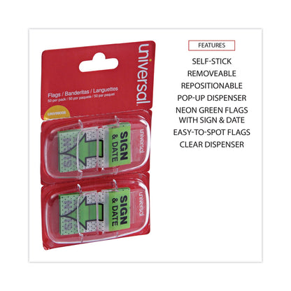 Universal Deluxe Message Arrow Flags, "Sign and Date", Green, 100/Pack