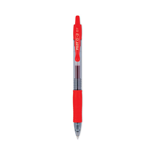 Pilot G2 Premium Gel Pen, Retractable, Fine 0.7 mm, Red Ink, Smoke Barrel, Dozen