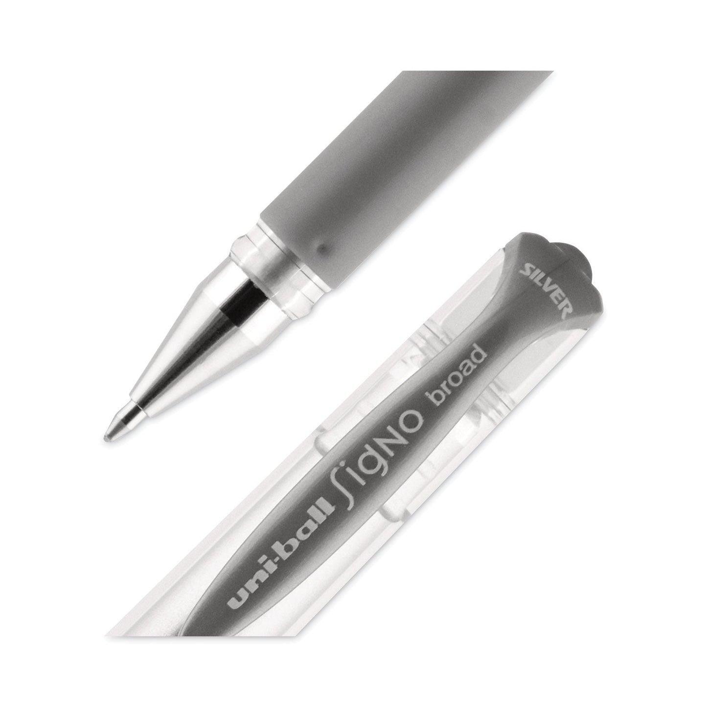 uniball IMPACT Gel Pen, Stick, Medium 1 mm, Silver Metallic Ink, Silver Barrel