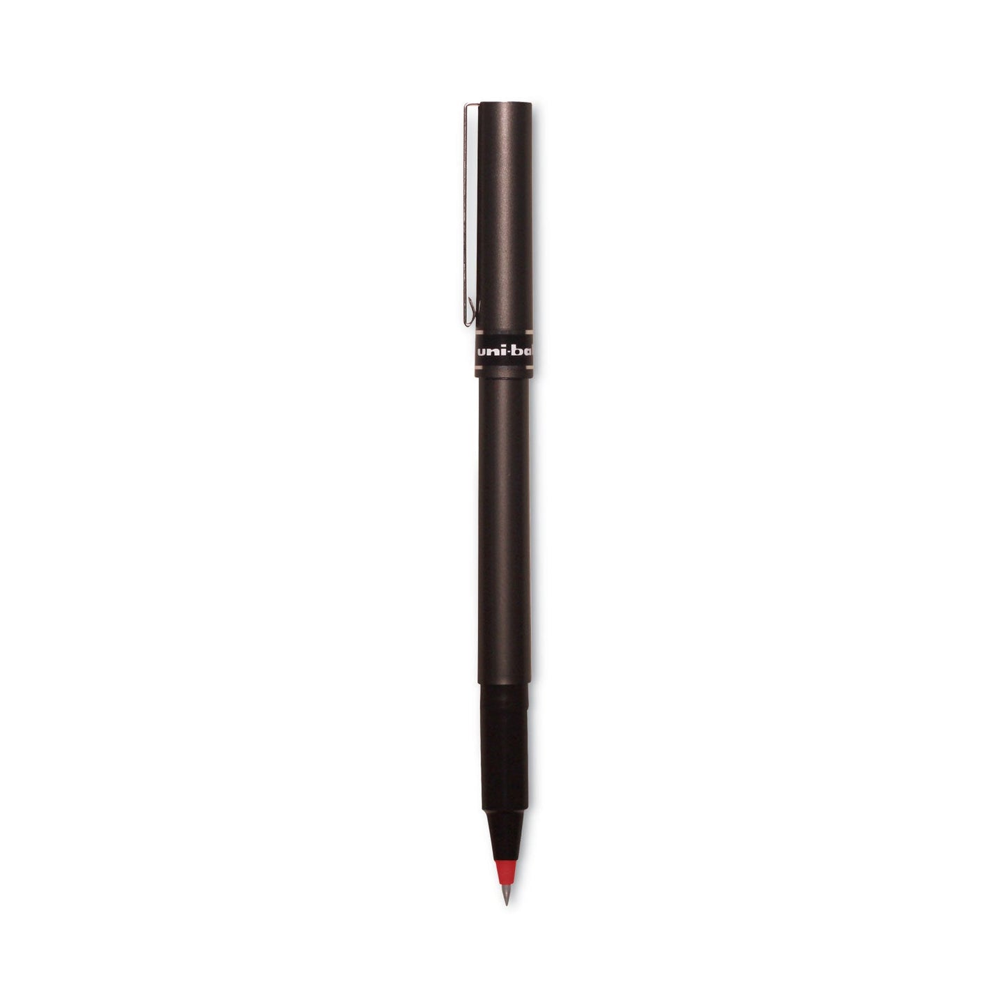 uniball Deluxe Roller Ball Pen, Stick, Micro 0.5 mm, Red Ink, Metallic Gray Barrel, Dozen