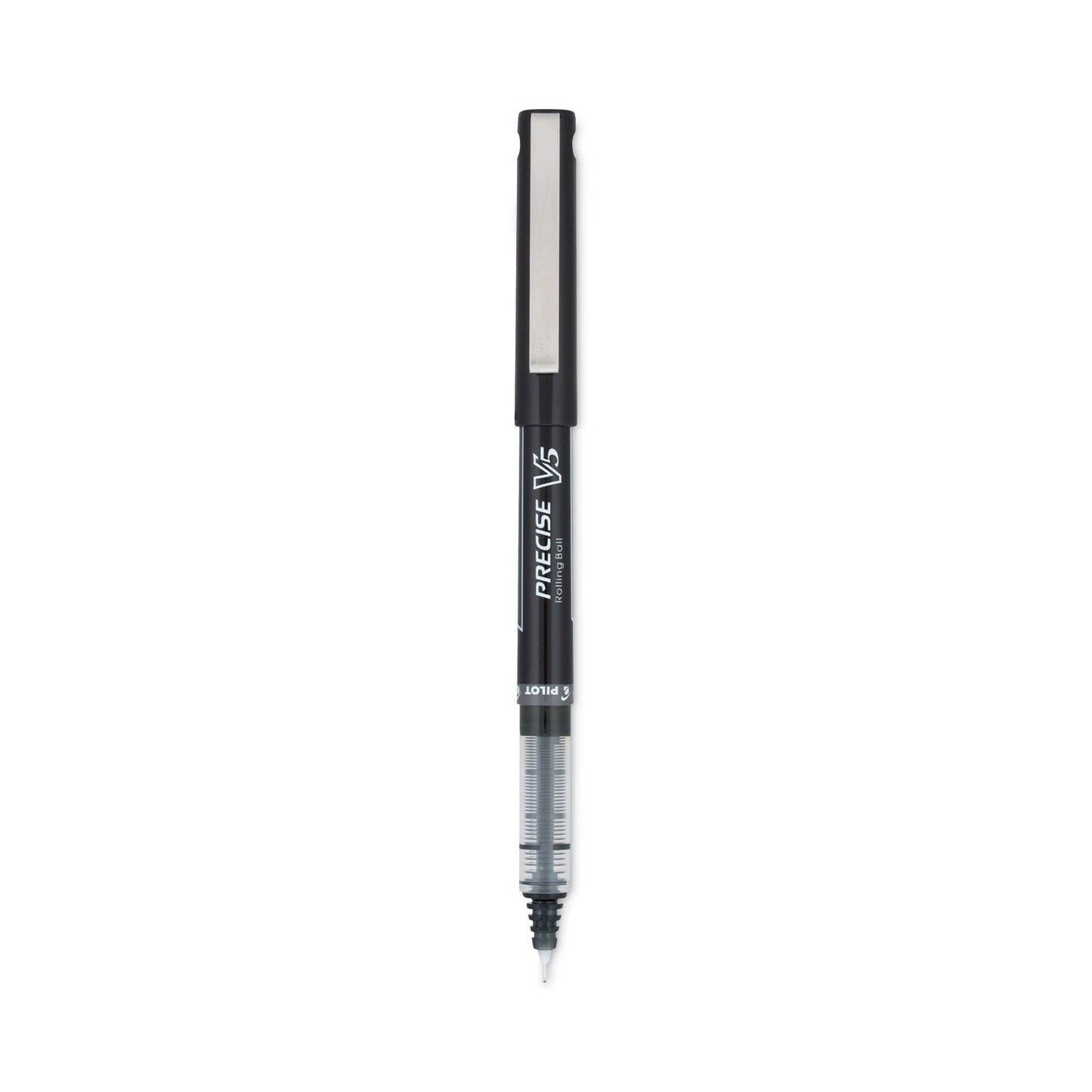 Pilot Precise V5 Roller Ball Pen, Stick, Extra-Fine 0.5 mm, Black Ink, Black Barrel, Dozen