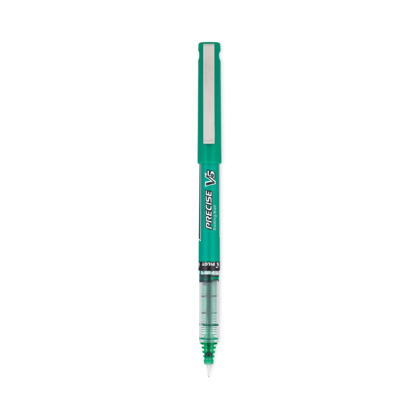 Pilot Precise V5 Roller Ball Pen, Stick, Extra-Fine 0.5 mm, Green Ink, Green Barrel, Dozen
