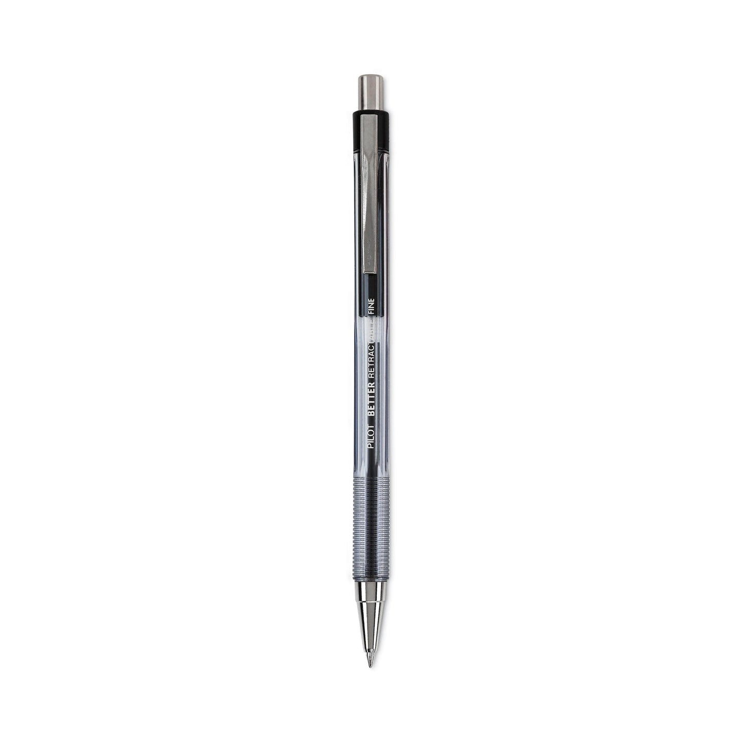 Pilot Better Ballpoint Pen, Retractable, Fine 0.7 mm, Black Ink, Smoke Barrel, Dozen