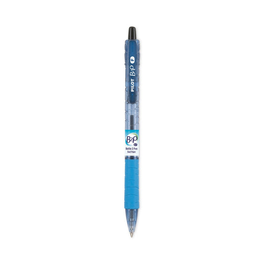 Pilot B2P Bottle-2-Pen Recycled Ballpoint Pen, Retractable, Fine 0.7 mm, Black Ink, Translucent Blue Barrel, Dozen