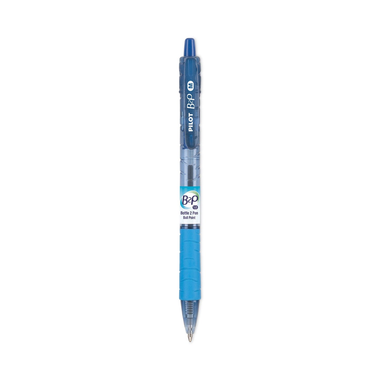 Pilot B2P Bottle-2-Pen Recycled Ballpoint Pen, Retractable, Medium 1 mm, Blue Ink, Translucent Blue Barrel, Dozen