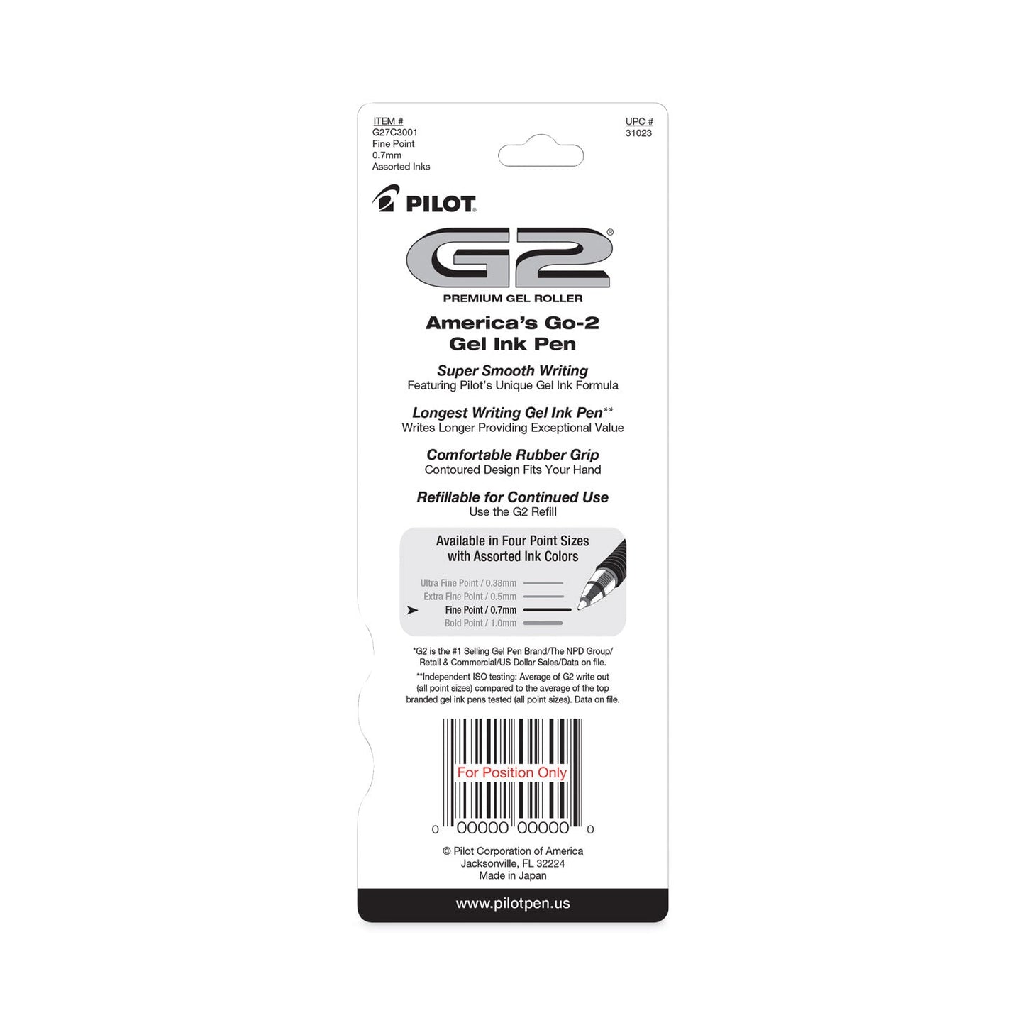 Pilot G2 Premium Gel Pen, Retractable, Fine 0.7 mm, Assorted Ink Colors, Smoke Barrel, 3/Pack