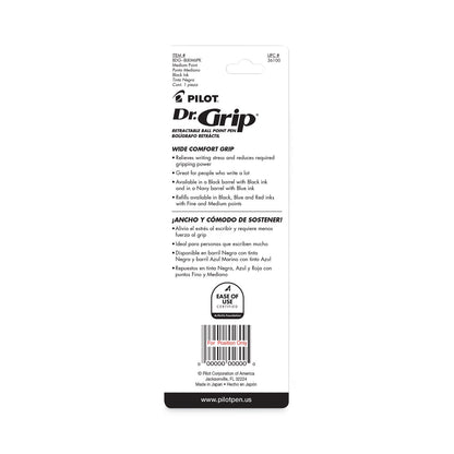 Pilot Dr. Grip Ballpoint Pen, Retractable, Medium 1 mm, Black Ink, Black Barrel