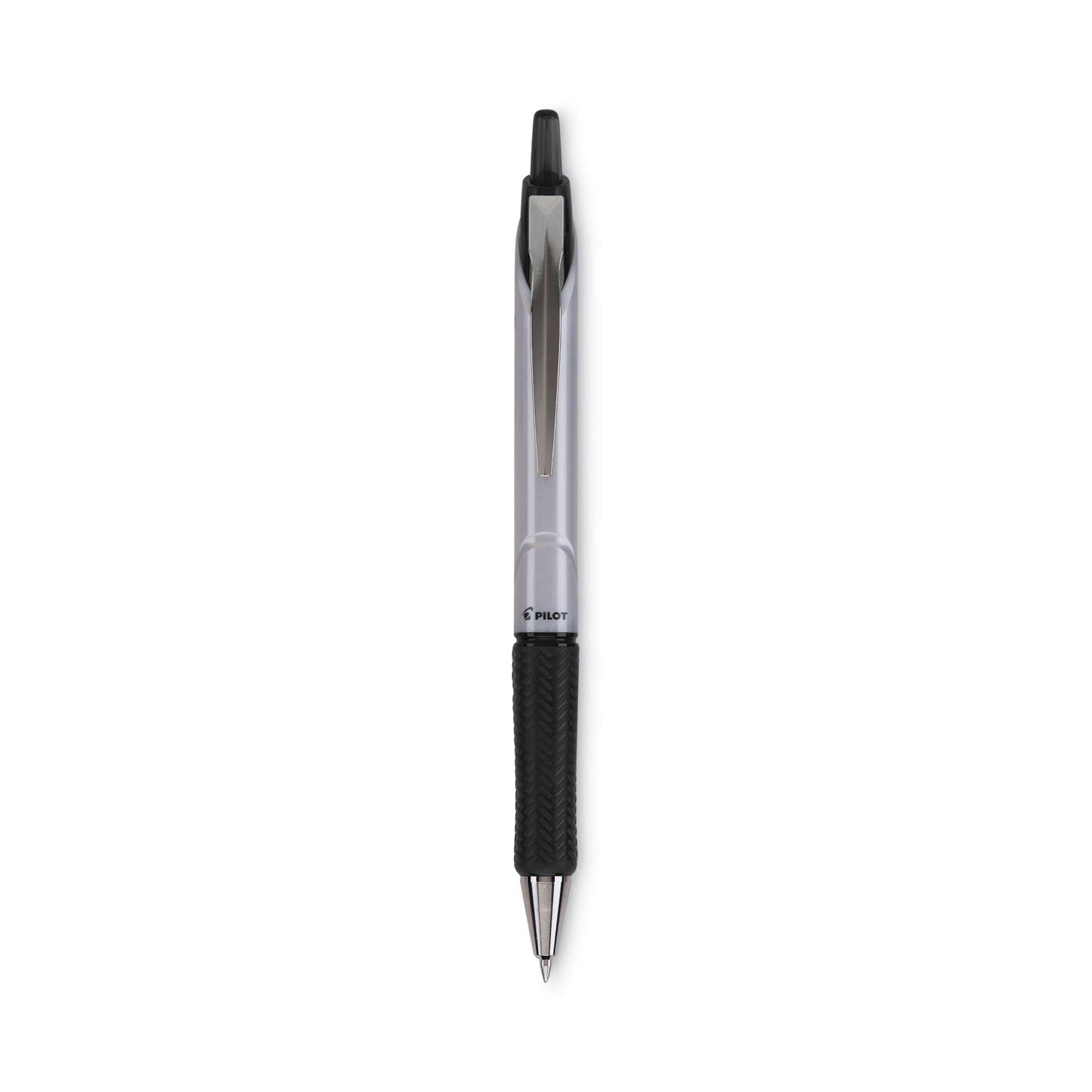 Pilot Acroball Pro Advanced Ink Ballpoint Pen, Retractable, Medium 1 mm, Black Ink, Silver Barrel, Dozen
