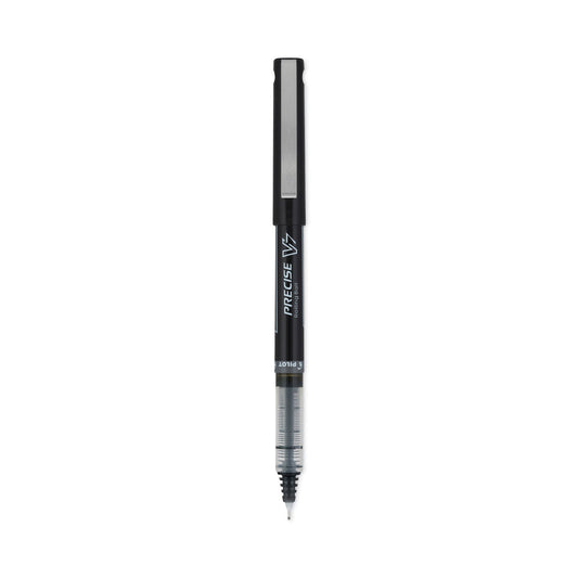 Pilot Precise V7 Roller Ball Pen, Stick, Fine 0.7 mm, Black Ink, Black Barrel, Dozen