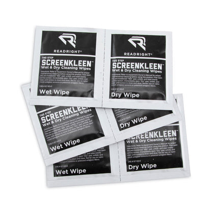 Read Right Two Step ScreenKleen Wet and Dry Cleaning Wipes, 5 x 5, 40/Box
