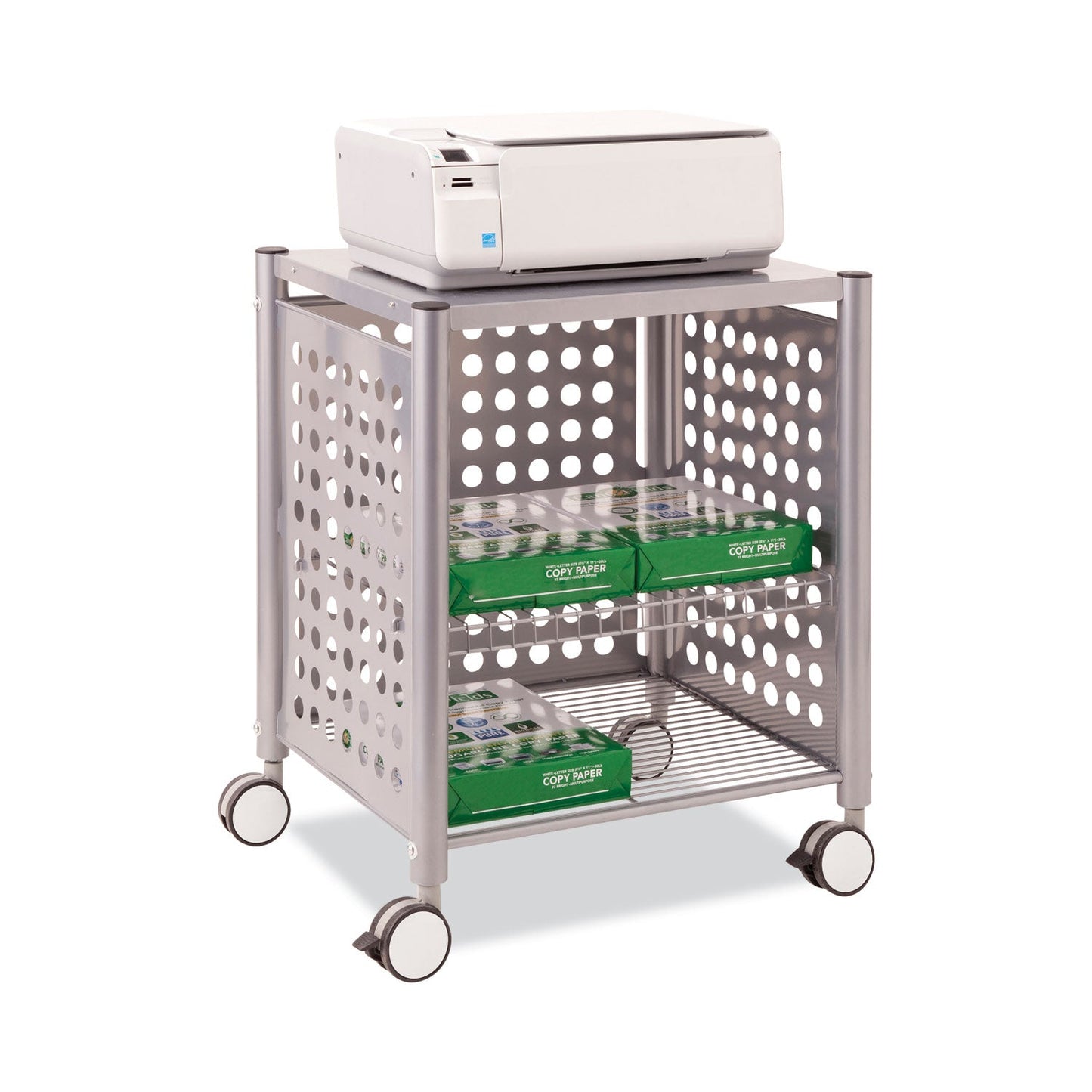 Vertiflex File Cart with Open Top, Metal, 1 Shelf, 2 Bins, 28.25" x 13.75" x 27.38", Matte Gray