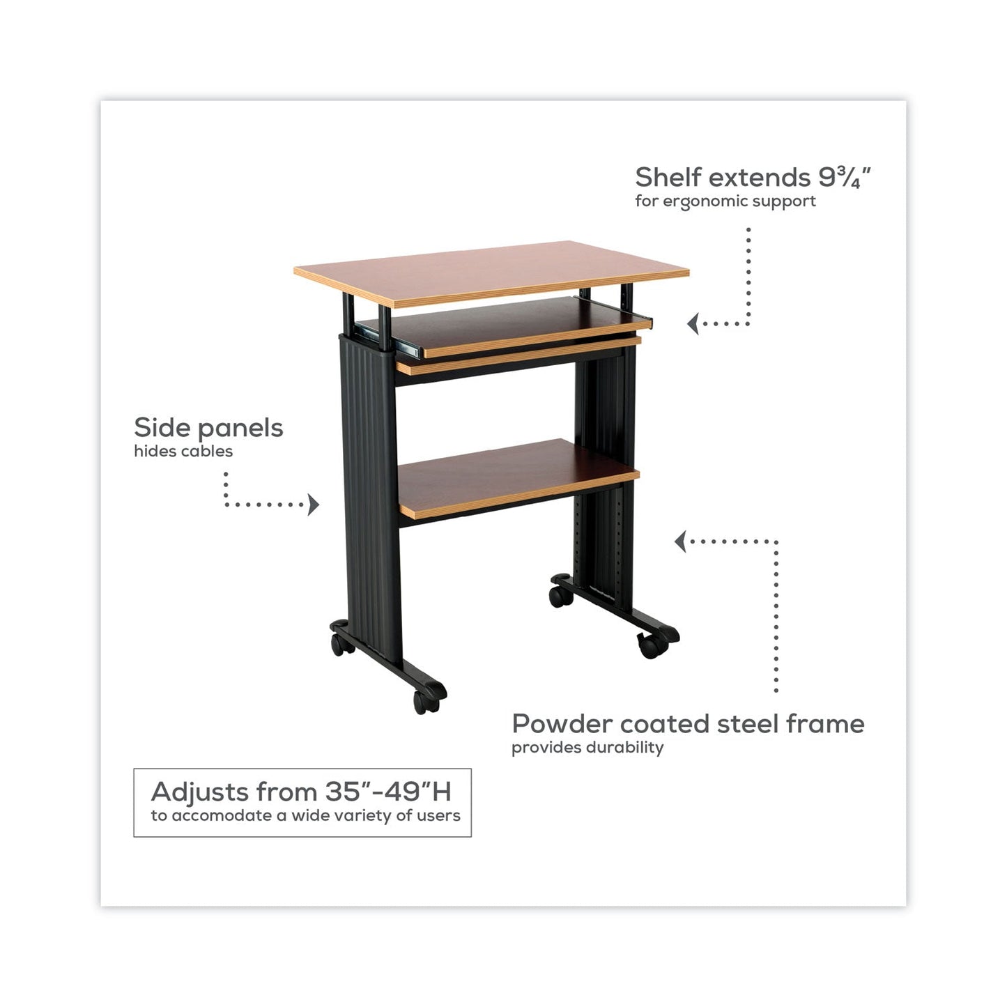 Safco Muv Stand-Up Adjustable-Height Desk, 29.5" x 22" x 35" to 49", Gray