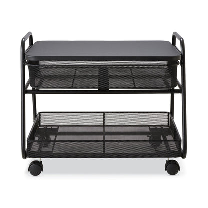 Safco Onyx Under Desk Machine Stand, Metal, 1 Shelf, 1 Drawer, 1 Bin, 100 lb Capacity, 21" x 16" x 17.5", Black