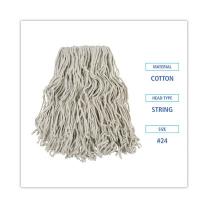 Boardwalk Banded Cotton Mop Head, #24, White, 12/Carton