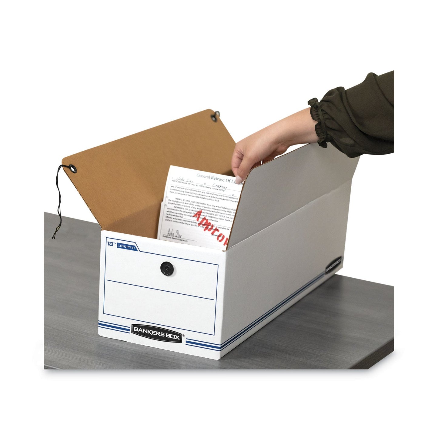 Bankers Box LIBERTY Check and Form Boxes, 9" x 24.25" x 7.5", White/Blue, 12/Carton