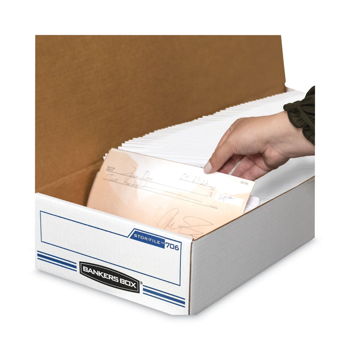 Bankers Box STOR/FILE Check Boxes, 9.25" x 25" x 4.13", White/Blue, 12/Carton