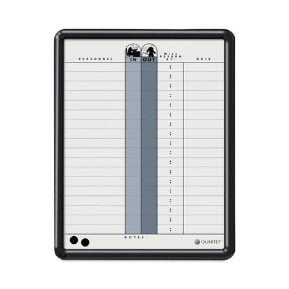 Quartet Employee In/Out Board, Porcelain, 11 x 14, Gray, Black Plastic Frame