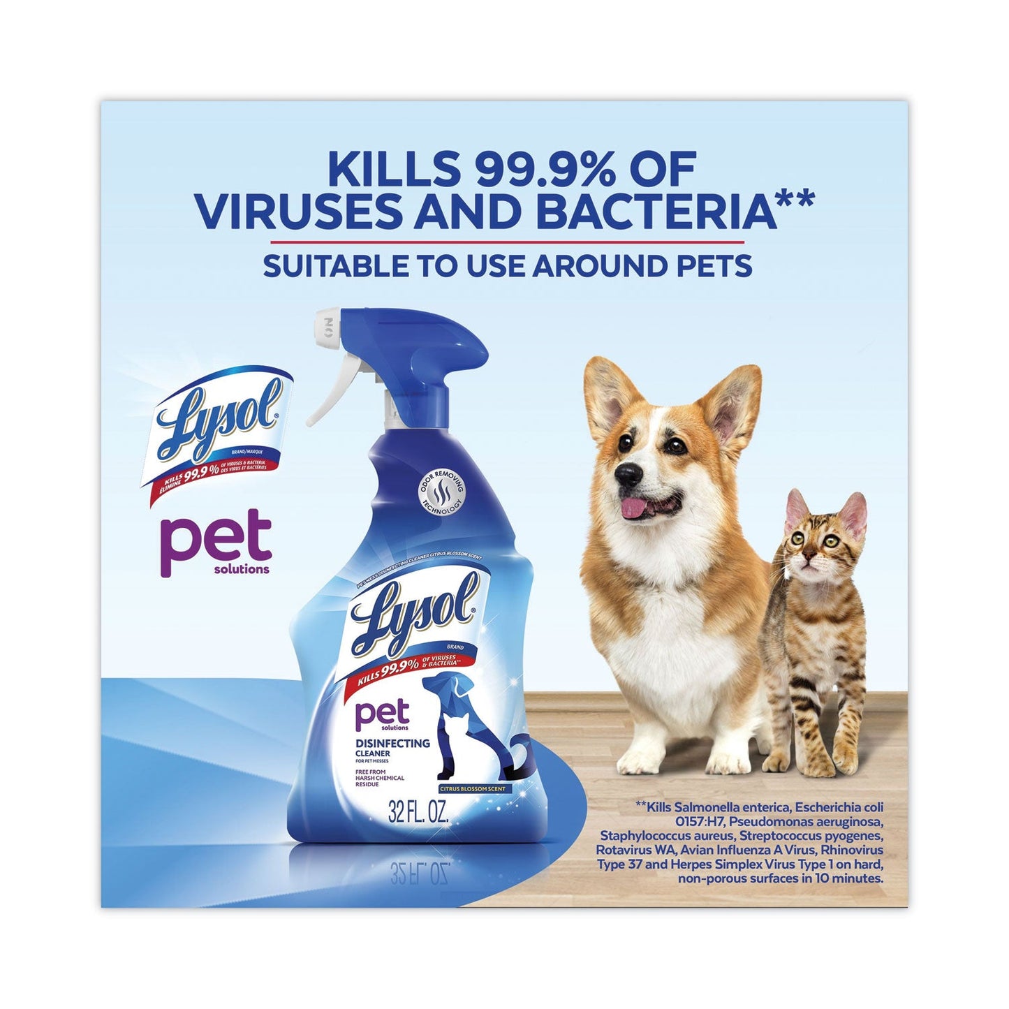 LYSOL Pet Solutions Disinfecting Cleaner, Citrus Blossom, 32 oz Trigger Bottle, 9/Carton