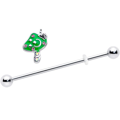 14G Pink Gem Fanciful Green Mushroom Industrial Barbell 38mm