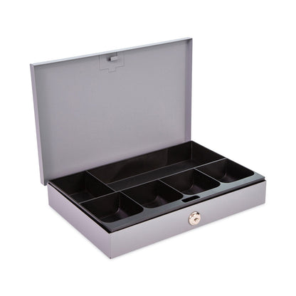 CONTROLTEK Heavy Duty Low Profile Cash Box, 6 Compartments, 11.5 x 8.2 x 2.2, Gray