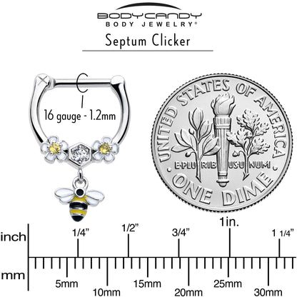 16G 5/16 Yellow CZ Gem Flower Bee Dangle Cartilage Clicker