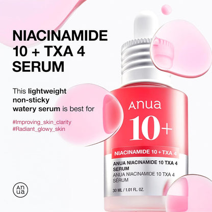 Anua Glow Back Niacinamide 10 + TXA 4 Serum with Hyaluronic Acid - Dark Spot Care & Postnatal Skincare for Radiant Glass Skin (30ml)