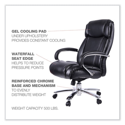 Alera Maxxis Series Big/Tall Bonded Leather Chair, Supports 500 lb, 21.42" to 25" Seat Height, Black Seat/Back, Chrome Base