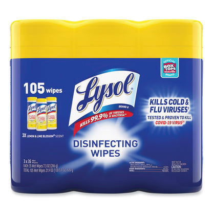 LYSOL Disinfecting Wipes, 7 x 7.25, Lemon and Lime Blossom, 35 Wipes/Canister, 3 Canisters/Pack, 4 Packs/Carton