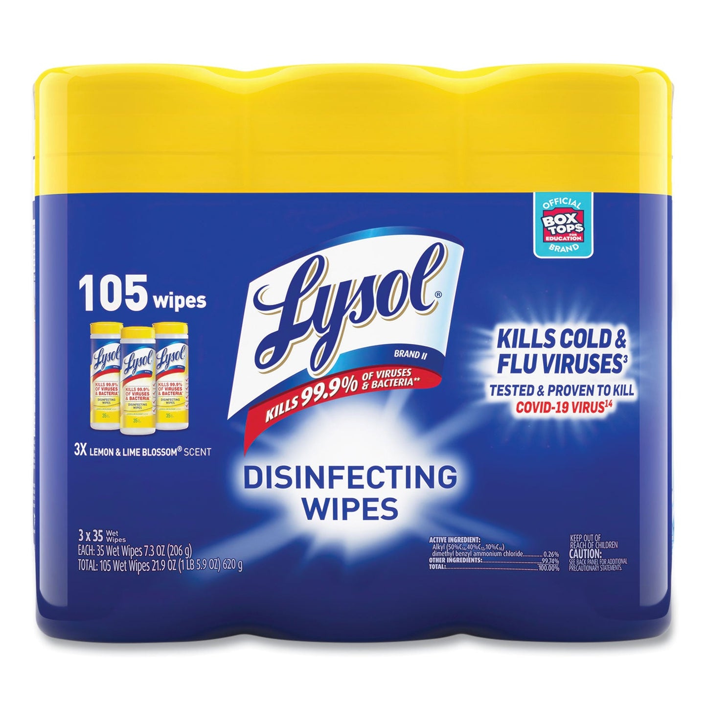 LYSOL Disinfecting Wipes, 7 x 7.25, Lemon and Lime Blossom, 35 Wipes/Canister, 3 Canisters/Pack