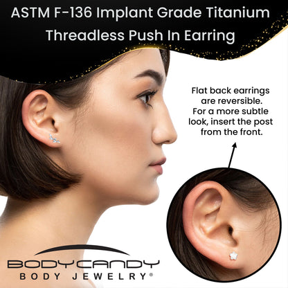18G 1/4 Clear Gem Implant Grade Titanium Leaves Threadless Flatback Stud