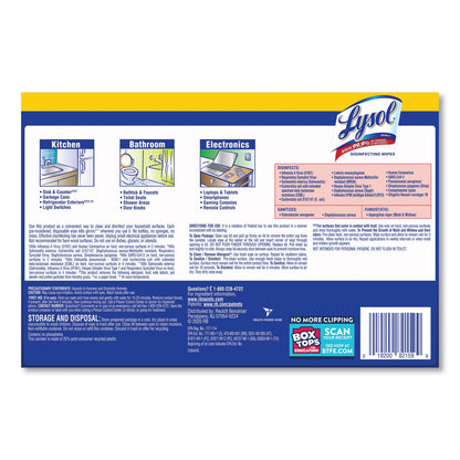 LYSOL Disinfecting Wipes, 7 x 7.25, Lemon and Lime Blossom, 35 Wipes/Canister, 3 Canisters/Pack