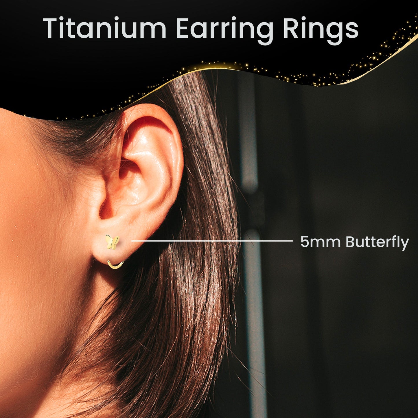 20G Gold Tone Implant Grade Titanium Butterfly Open Hoop Earring Set