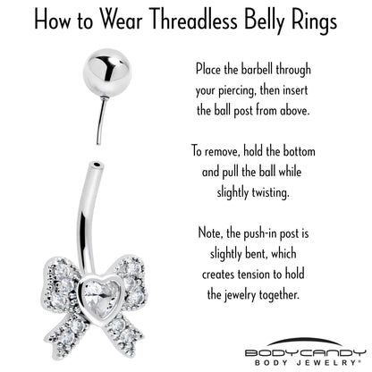 Cubic Zirconia Heart Bow Belly Ring