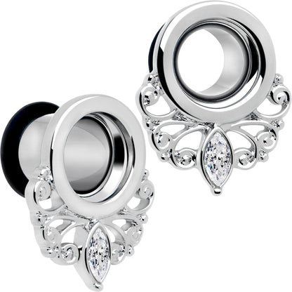 Clear Gem Drop Filigree Single Flare Tunnel Plug Set 6mm to 16mm