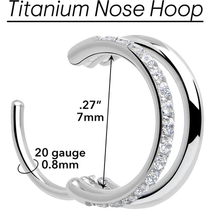 Single Row Micro Gem Implant Grade Titanium Hinged Double Hoop Nose Ring