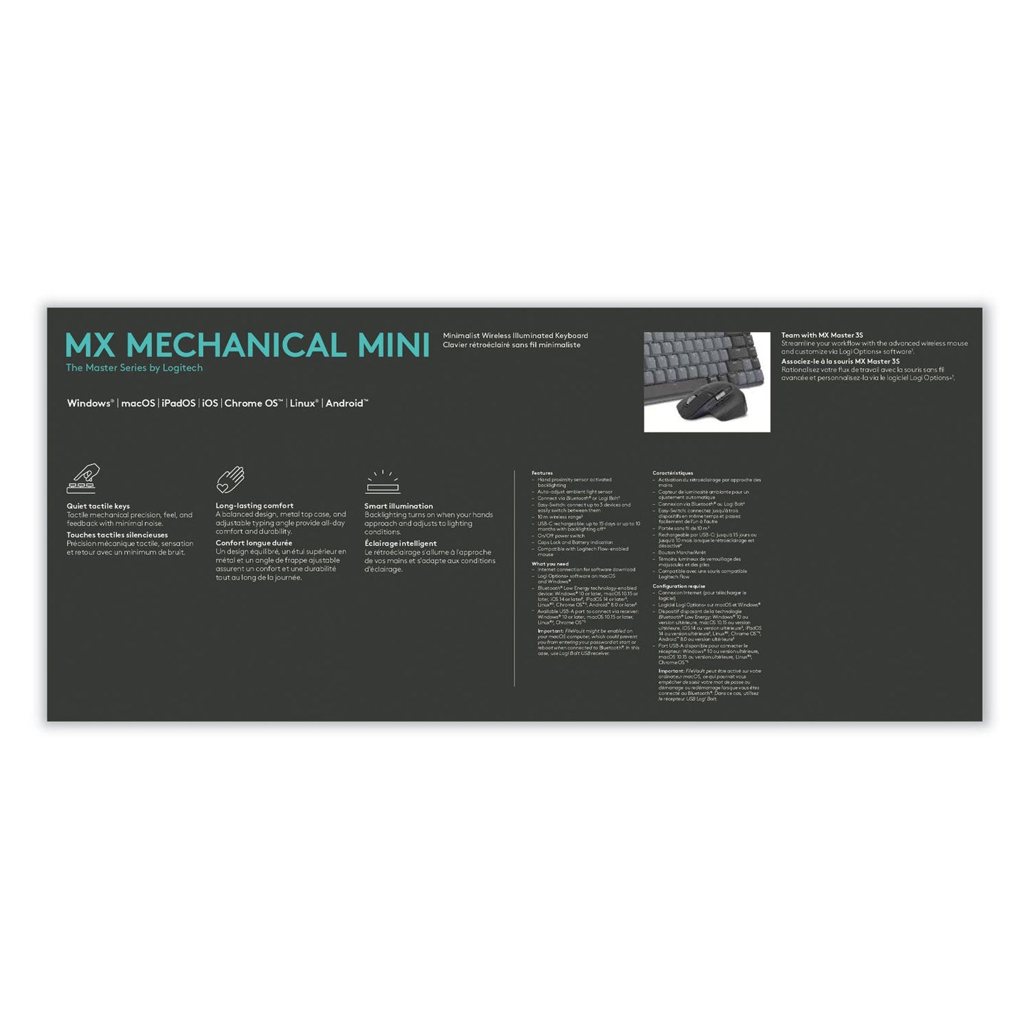 Logitech MX Mechanical Wireless Illuminated Performance Keyboard, Mini, Graphite