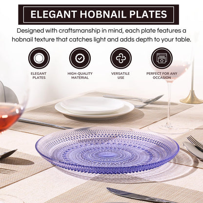 Glass Hobnail Dinner or Charger Plates | Set of 4 | Blue