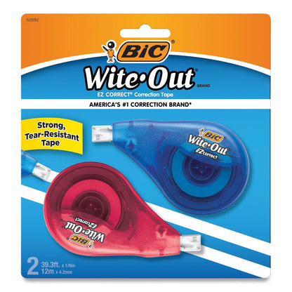 BIC Wite-Out EZ Correct Correction Tape, Non-Refillable, Blue/Orange Applicators, 0.17" x 472", 2/Pack