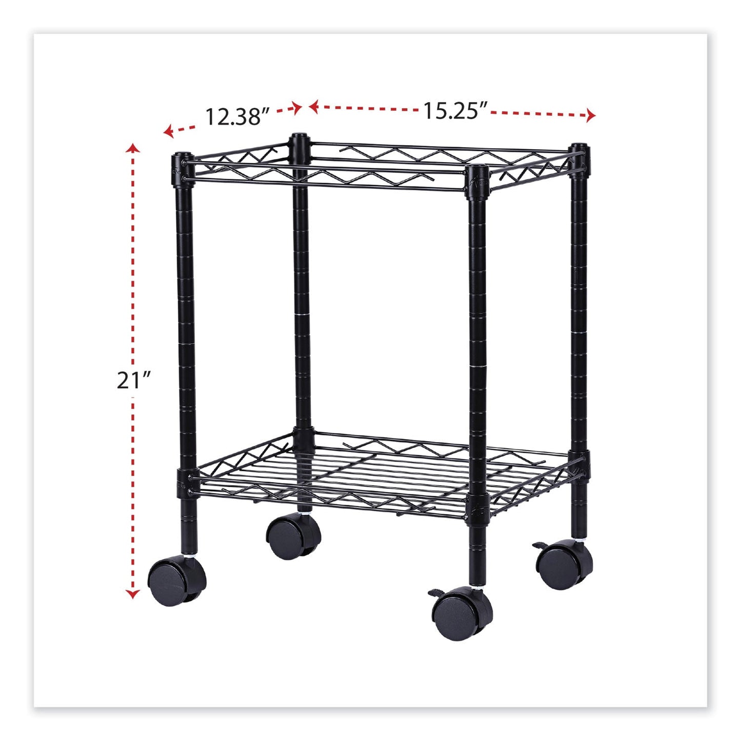 Alera Compact File Cart for Side-to-Side Filing, Metal, 1 Shelf, 1 Bin, 15.25" x 12.38" x 21", Black
