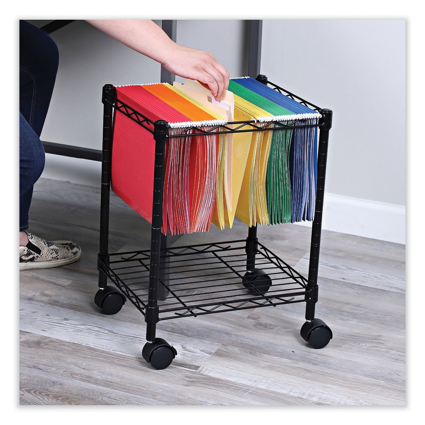 Alera Compact File Cart for Side-to-Side Filing, Metal, 1 Shelf, 1 Bin, 15.25" x 12.38" x 21", Black